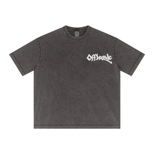 285GSM Unisex Distressed Snow-Wash Batik Plain Fabric T-shirt Dark gray
